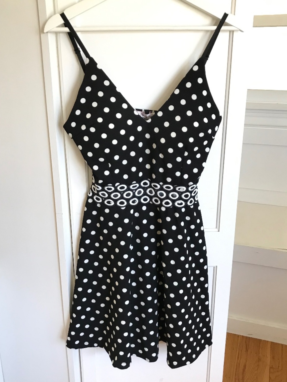 Polka Dot Retro Mini Dress Black White Women’s Size Medium NWT